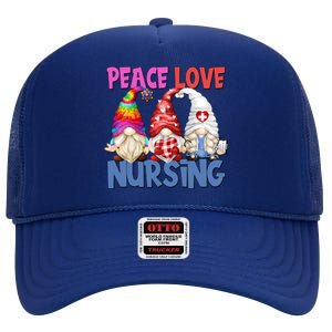 Funny Nurse Mom Stethoscope Hippie Gnomes Peace Love Nursing Gift High Crown Mesh Back Trucker Hat