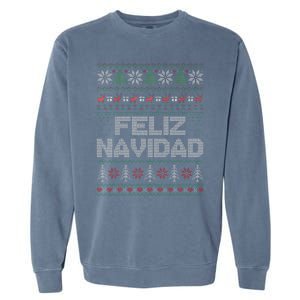 Feliz Navidad Mexican Spanish Funny Christmas Ugly Funny Garment-Dyed Sweatshirt