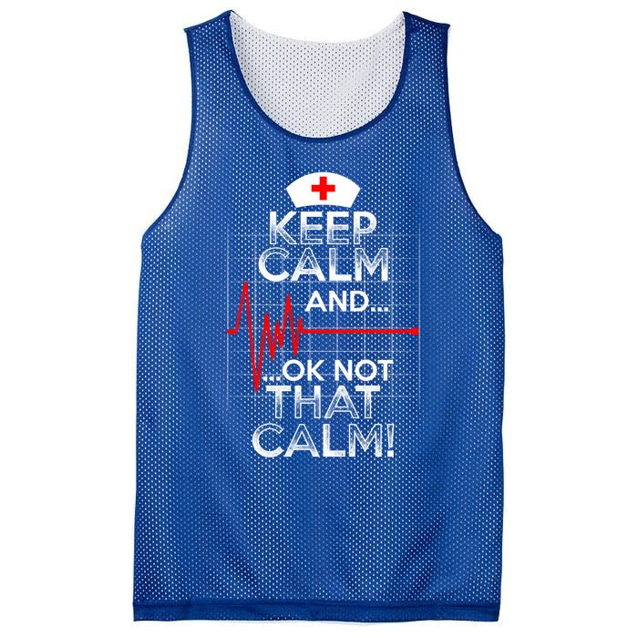 Funny Nurse Meaningful Gift Keep Calm Not That Calm Flatline Heart Mesh Reversible Basketball Jersey Tank