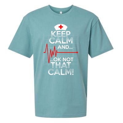 Funny Nurse Meaningful Gift Keep Calm Not That Calm Flatline Heart Sueded Cloud Jersey T-Shirt