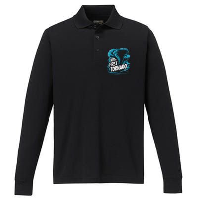 Funny Not My First Tornado Storm Seeker Performance Long Sleeve Polo