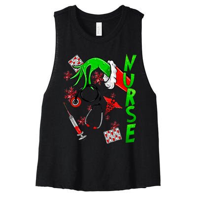 Funny Nurse Merry Christmas Stethoscope Nurses Xmas Pajamas Women's Racerback Cropped Tank