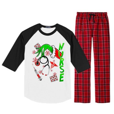 Funny Nurse Merry Christmas Stethoscope Nurses Xmas Pajamas Raglan Sleeve Pajama Set