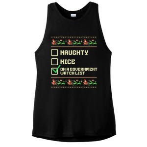 Funny Naughty Nice On A Government Watch List Christmas Xmas Sweatshirt Ladies PosiCharge Tri-Blend Wicking Tank