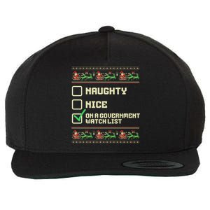 Funny Naughty Nice On A Government Watch List Christmas Xmas Sweatshirt Wool Snapback Cap