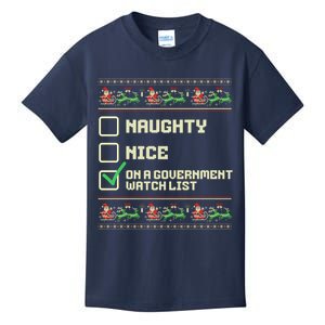 Funny Naughty Nice On A Government Watch List Christmas Xmas Sweatshirt Kids T-Shirt