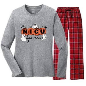 Funny Nicu Nurse Halloween Nicu Boo Crew Nicu Nurse Women's Long Sleeve Flannel Pajama Set 