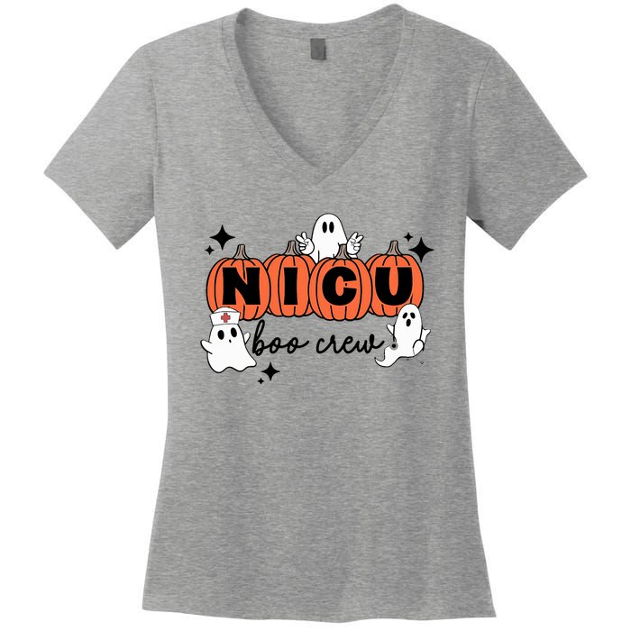 Funny Nicu Nurse Halloween Nicu Boo Crew Nicu Nurse Women's V-Neck T-Shirt