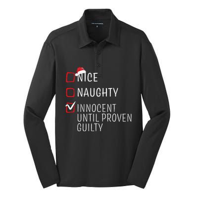 Funny Naughty Nice Christmas Family Pajama Kids Silk Touch Performance Long Sleeve Polo