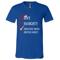 Funny Nice Naughty Innocent Until Proven Guilty List Santa Gift V-Neck T-Shirt