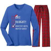 Funny Nice Naughty Innocent Until Proven Guilty List Santa Gift Women's Long Sleeve Flannel Pajama Set 