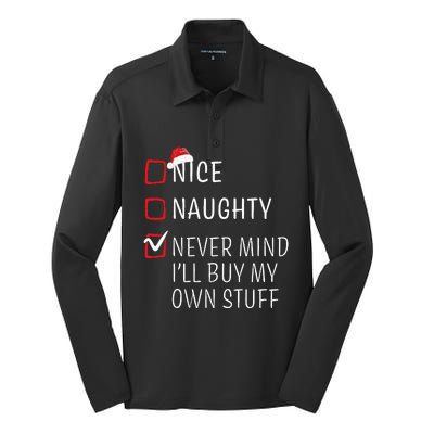 Funny Naughty Nice Christmas Family Pajama Silk Touch Performance Long Sleeve Polo