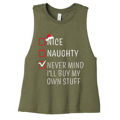 Funny Naughty Nice Christmas Family Pajama Women's Racerback Cropped Tank