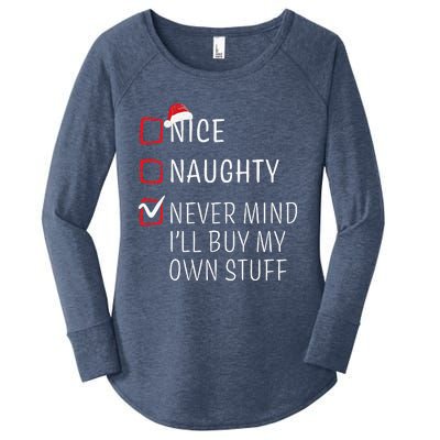 Funny Naughty Nice Christmas Family Pajama Women's Perfect Tri Tunic Long Sleeve Shirt