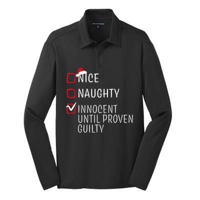 Funny Naughty Nice Christmas Family Pajama Silk Touch Performance Long Sleeve Polo