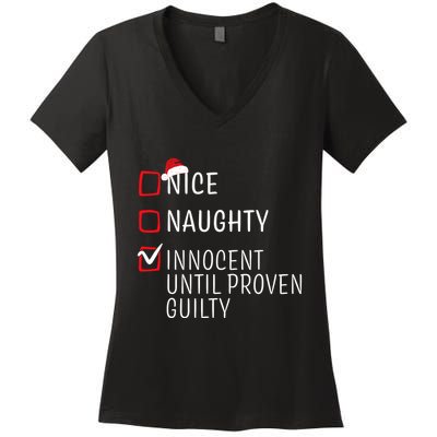 Funny Naughty Nice Christmas Family Pajama Women's V-Neck T-Shirt