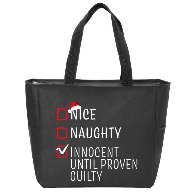 Funny Naughty Nice Christmas Family Pajama Zip Tote Bag