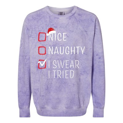 Funny Naughty Nice Christmas Family Pajama Colorblast Crewneck Sweatshirt