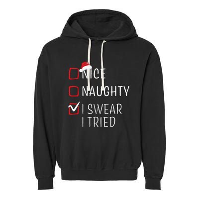 Funny Naughty Nice Christmas Family Pajama Garment-Dyed Fleece Hoodie