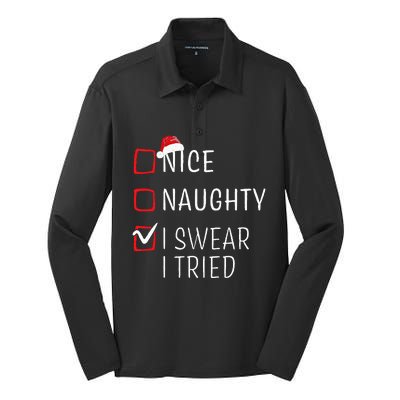 Funny Naughty Nice Christmas Family Pajama Silk Touch Performance Long Sleeve Polo