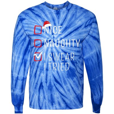 Funny Naughty Nice Christmas Family Pajama Tie-Dye Long Sleeve Shirt