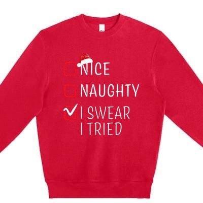 Funny Naughty Nice Christmas Family Pajama Premium Crewneck Sweatshirt