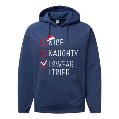 Funny Naughty Nice Christmas Family Pajama Performance Fleece Hoodie