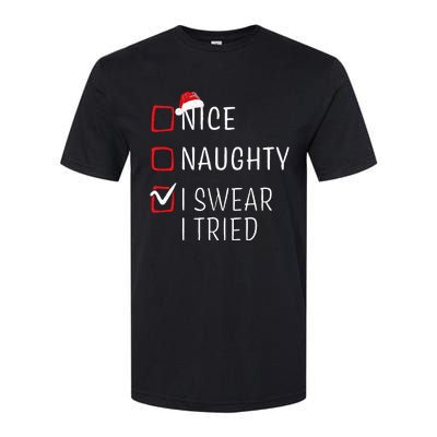 Funny Naughty Nice Christmas Family Pajama Softstyle CVC T-Shirt