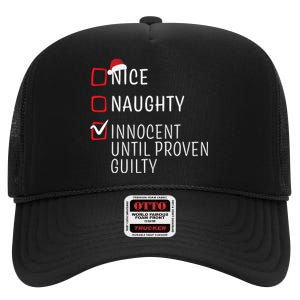 Funny Naughty Nice Christmas Family Pajama High Crown Mesh Back Trucker Hat