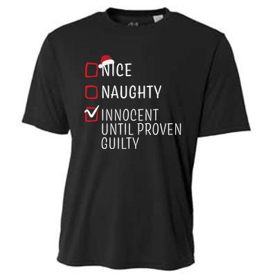 Funny Naughty Nice Christmas Family Pajama Cooling Performance Crew T-Shirt