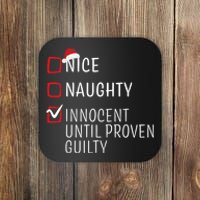 Funny Naughty Nice Christmas Family Pajama Coaster