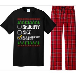 Funny Naughty Nice On A Government Watch List Christmas Xmas  Pajama Set