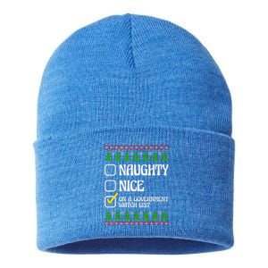 Funny Naughty Nice On A Government Watch List Christmas Xmas  Sustainable Knit Beanie