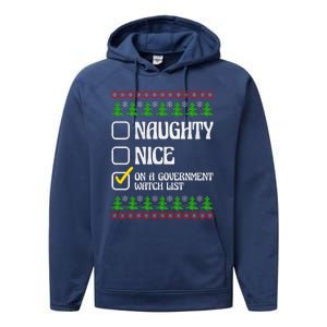 Funny Naughty Nice On A Government Watch List Christmas Xmas  Performance Fleece Hoodie