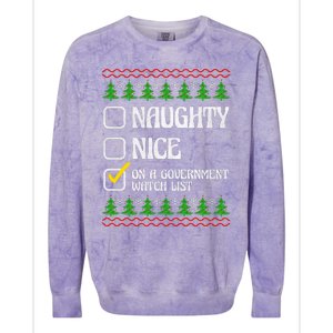 Funny Naughty Nice On A Government Watch List Christmas Xmas  Colorblast Crewneck Sweatshirt