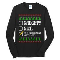 Funny Naughty Nice On A Government Watch List Christmas Xmas  Tall Long Sleeve T-Shirt