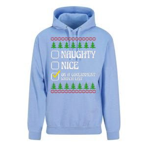 Funny Naughty Nice On A Government Watch List Christmas Xmas  Unisex Surf Hoodie