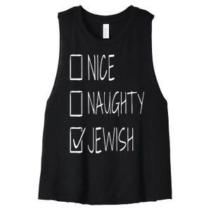 Funny nice naughty jewish for hanukkah hebrew christmas Women's Racerback Cropped Tank