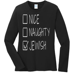 Funny nice naughty jewish for hanukkah hebrew christmas Ladies Long Sleeve Shirt