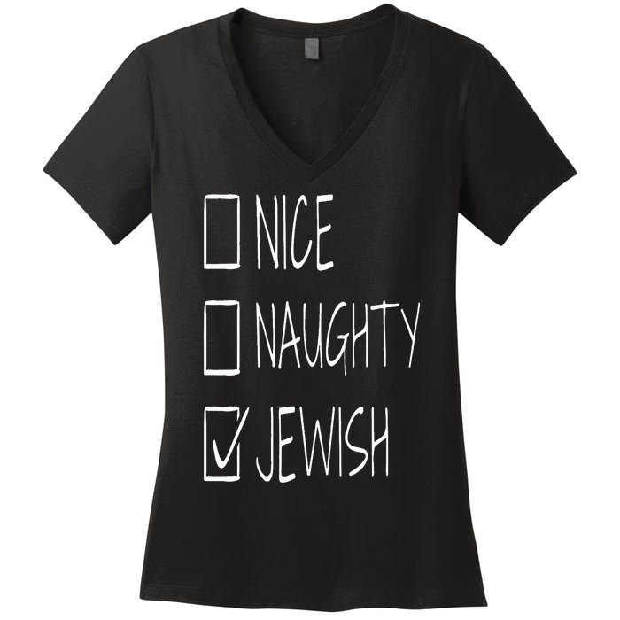 Funny nice naughty jewish for hanukkah hebrew christmas Women's V-Neck T-Shirt