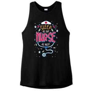 Fun Nurse Night Shift Cute Gift I Sleep All Day Nurse All Night Ladies PosiCharge Tri-Blend Wicking Tank