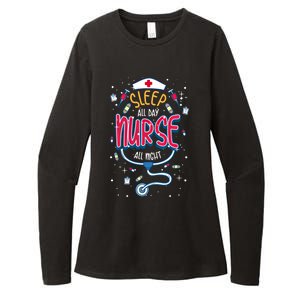 Fun Nurse Night Shift Cute Gift I Sleep All Day Nurse All Night Womens CVC Long Sleeve Shirt