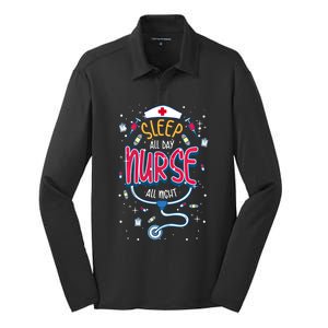 Fun Nurse Night Shift Cute Gift I Sleep All Day Nurse All Night Silk Touch Performance Long Sleeve Polo