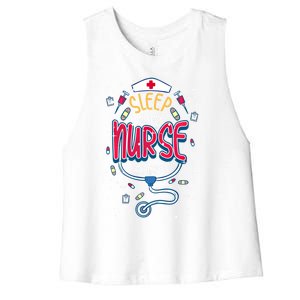 Fun Nurse Night Shift Cute Gift I Sleep All Day Nurse All Night Women's Racerback Cropped Tank