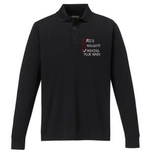 Funny Nice Naughty Making Your Mark Funny Christmas Check List Funny Nice Performance Long Sleeve Polo