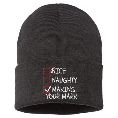 Funny Nice Naughty Making Your Mark Funny Christmas Check List Funny Nice Sustainable Knit Beanie