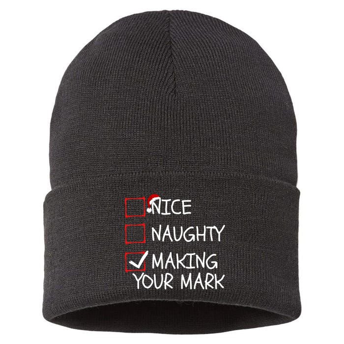 Funny Nice Naughty Making Your Mark Funny Christmas Check List Funny Nice Sustainable Knit Beanie