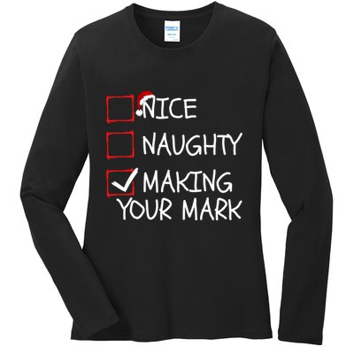 Funny Nice Naughty Making Your Mark Funny Christmas Check List Funny Nice Ladies Long Sleeve Shirt