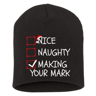 Funny Nice Naughty Making Your Mark Funny Christmas Check List Funny Nice Short Acrylic Beanie