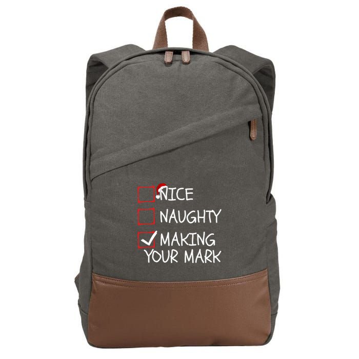 Funny Nice Naughty Making Your Mark Funny Christmas Check List Funny Nice Cotton Canvas Backpack